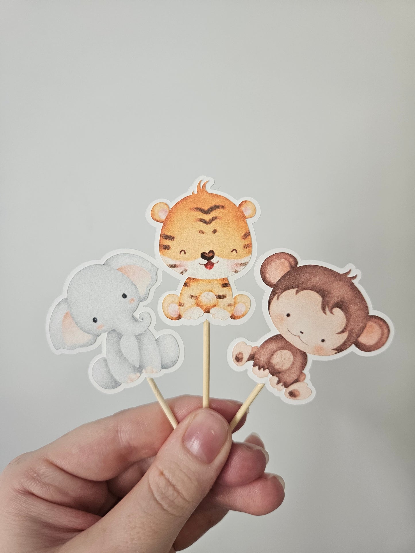 Elephant, Tiger and Monkey toppers on white background