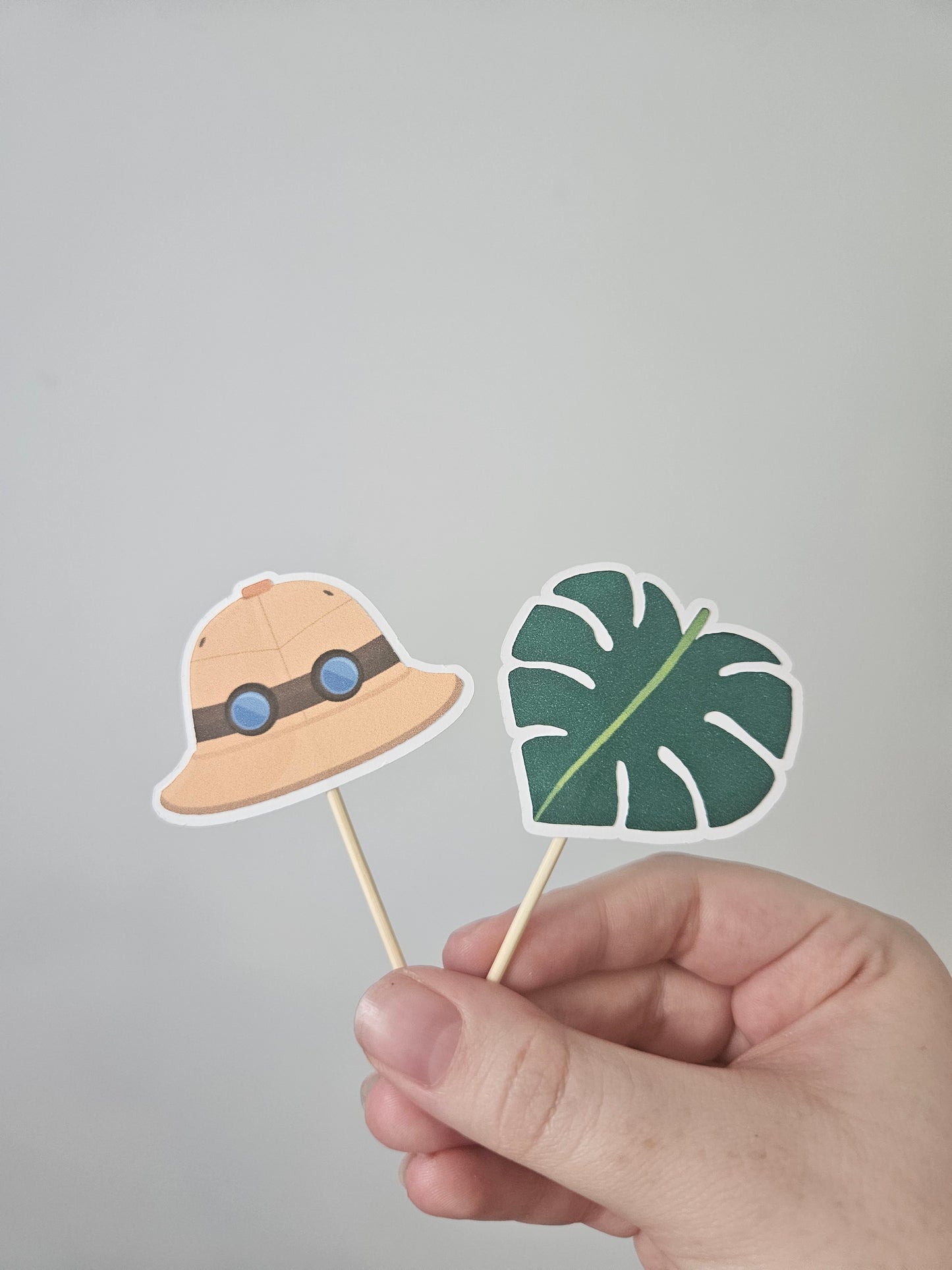 Safari hat and leaf topper on white background