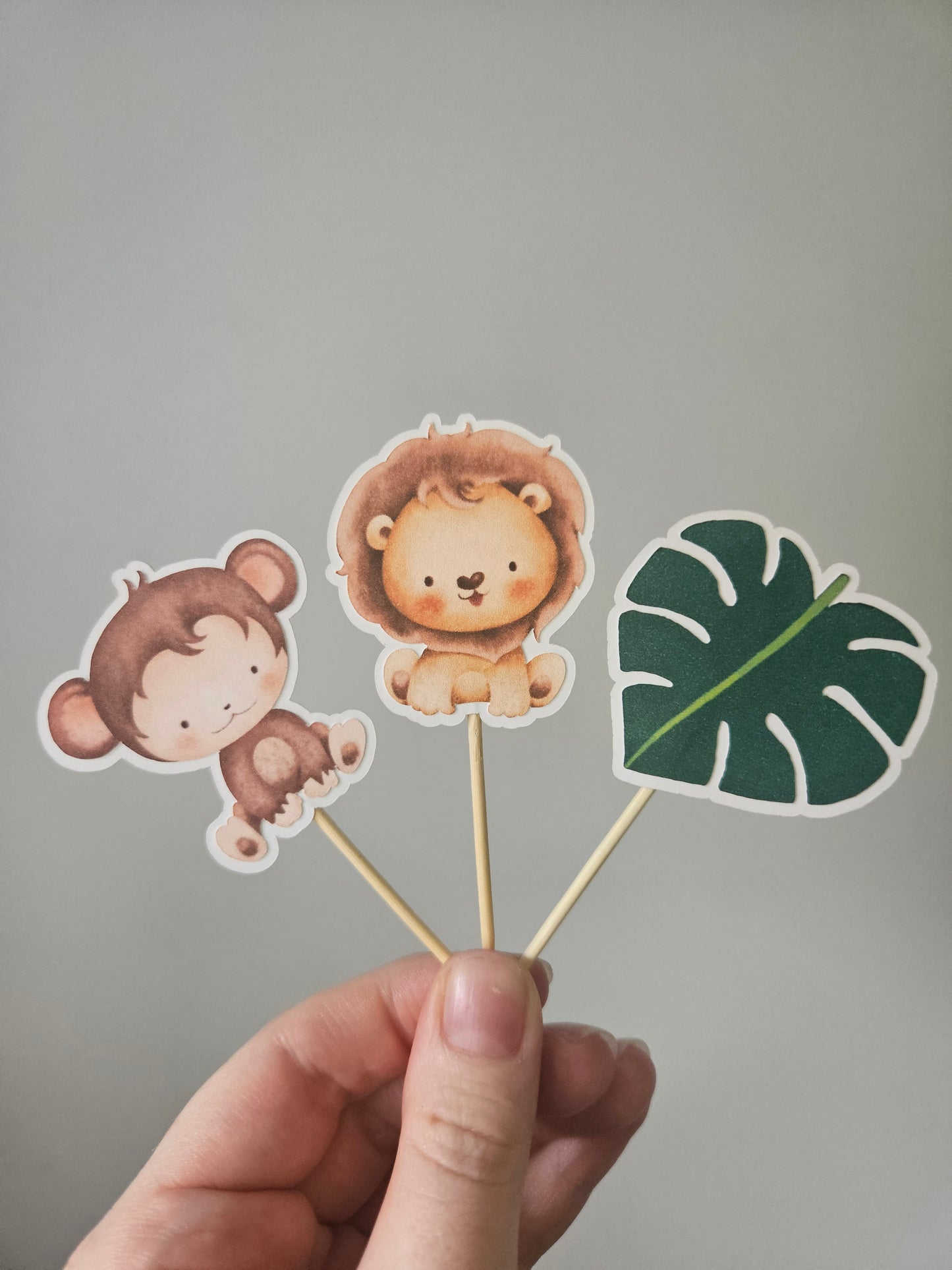 Monkey, Lion and Leaf toppers on white background