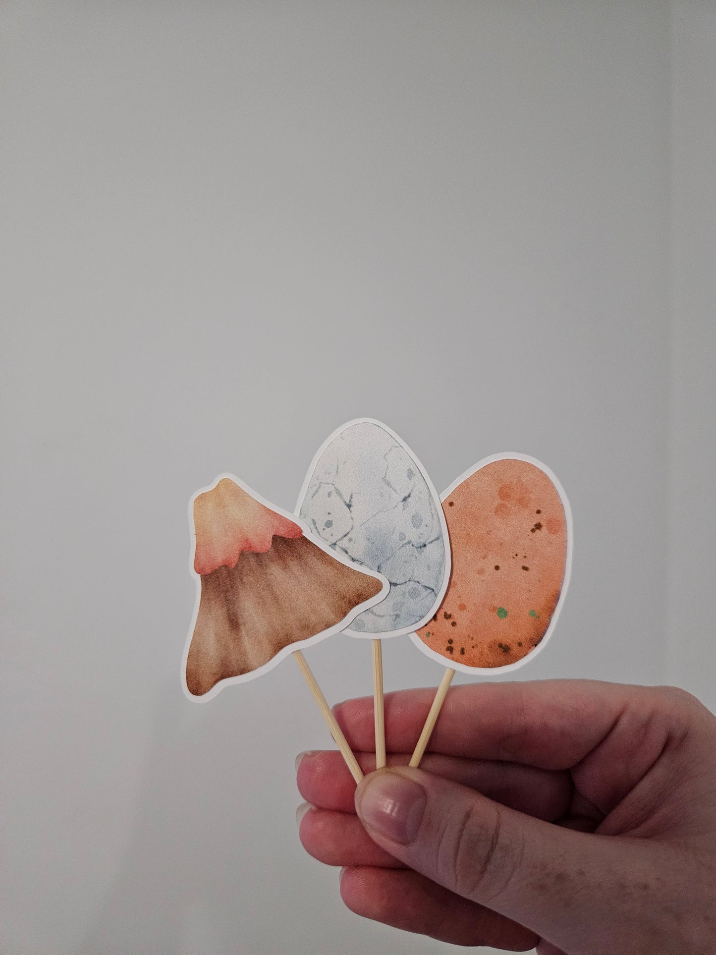 volcano and eggs cupcake toppers on white background