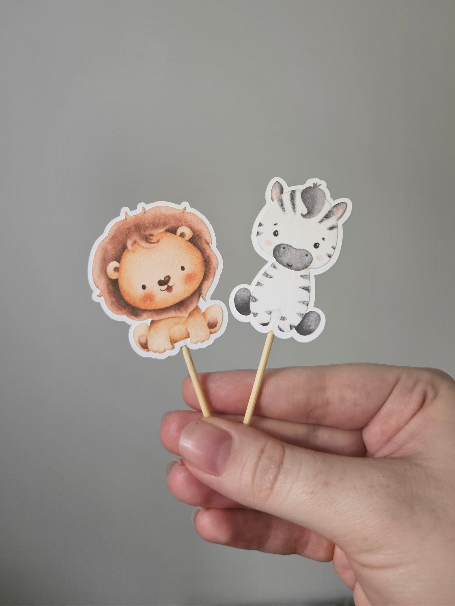 Lion and Zebra toppers on white background