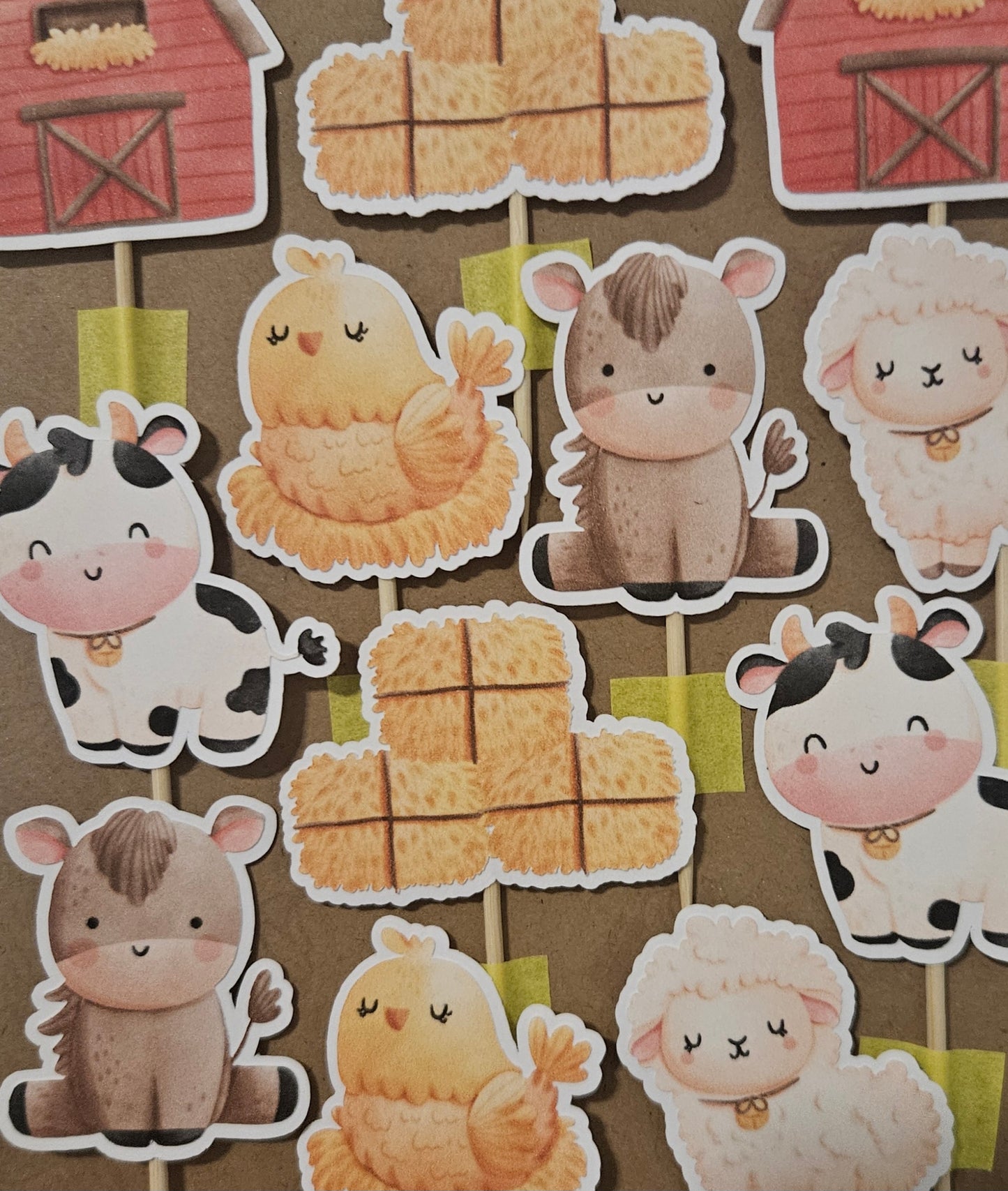 Farm Themed Cupcake Toppers – Hay & Barn Animals – 1st Birthday or Baby Shower Decor