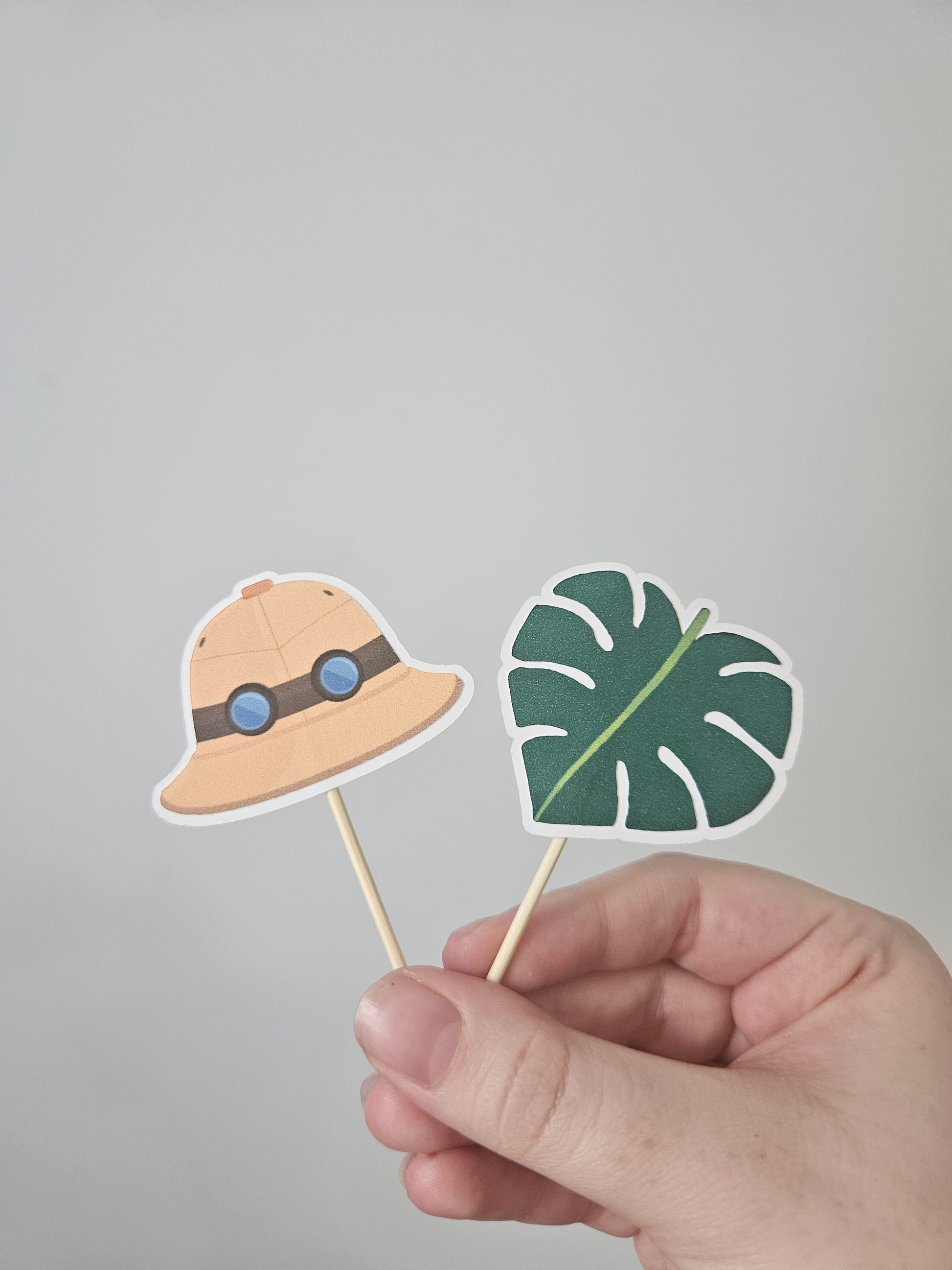 Safari hat and leaf topper on white background