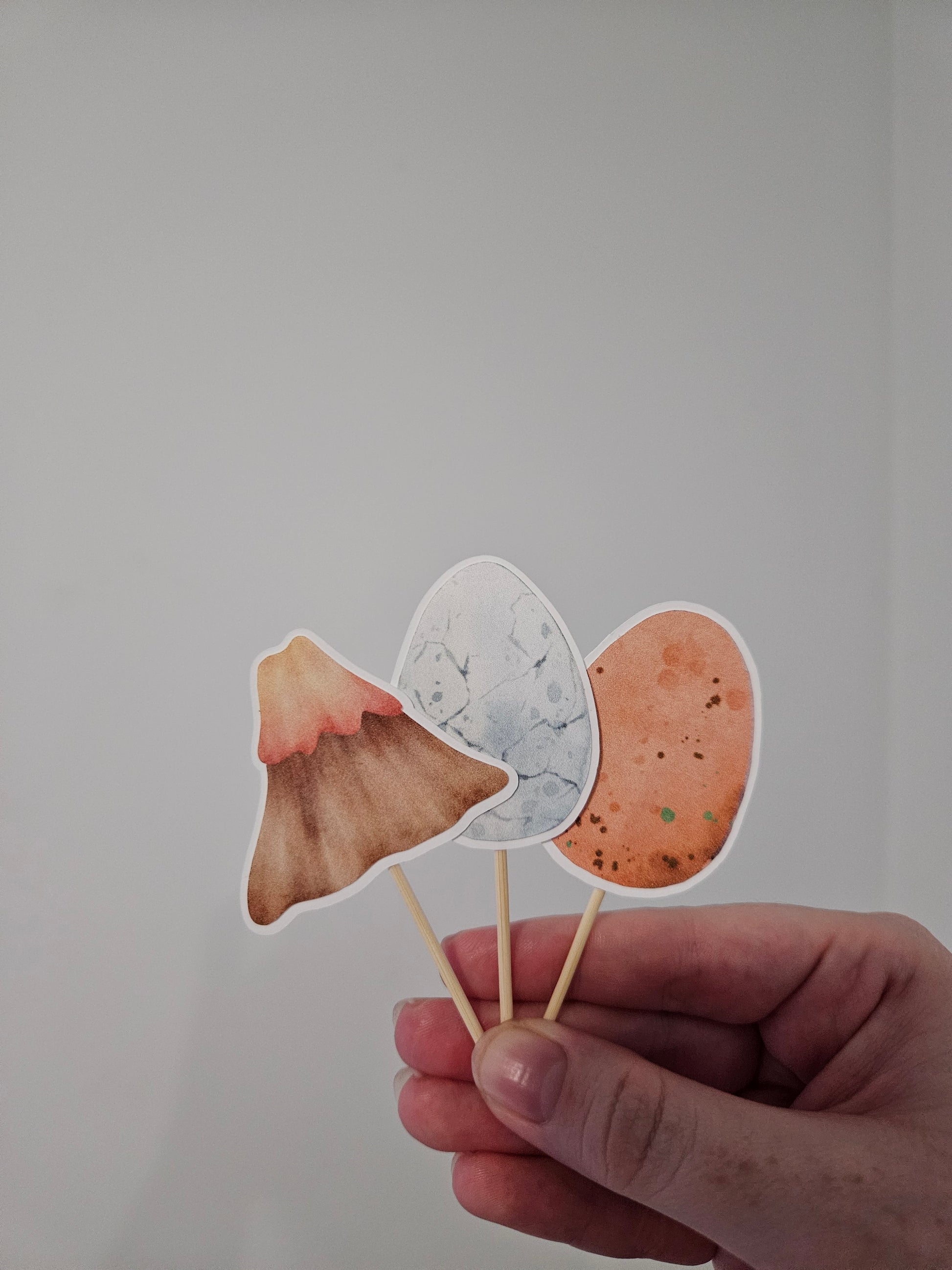 volcano and eggs cupcake toppers on white background