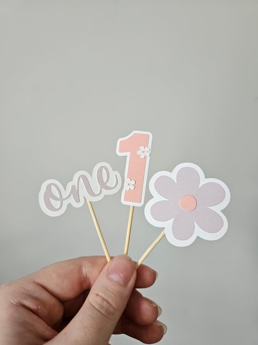 Floral Cupcake Toppers - First Birthday Theme