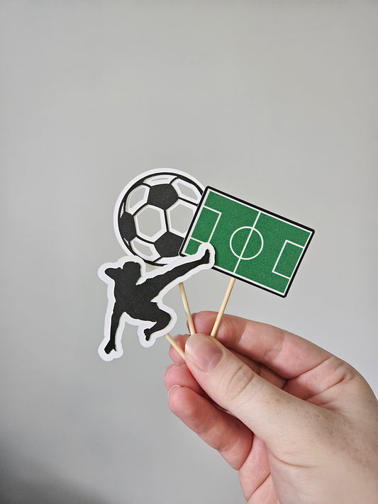 Field, Soccer Ball and Player toppers on white background
