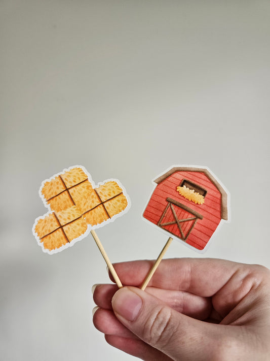 Farm Themed Cupcake Toppers – Hay & Barn Animals – 1st Birthday or Baby Shower Decor
